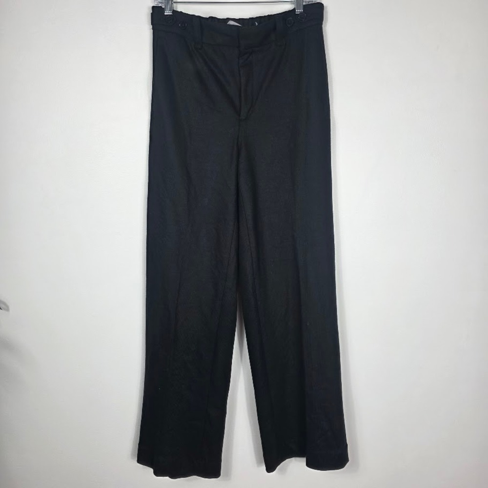 New Banana Republic Sz 8  Black Wide Leg Elastic Waist Dressy‎ Pants Wool